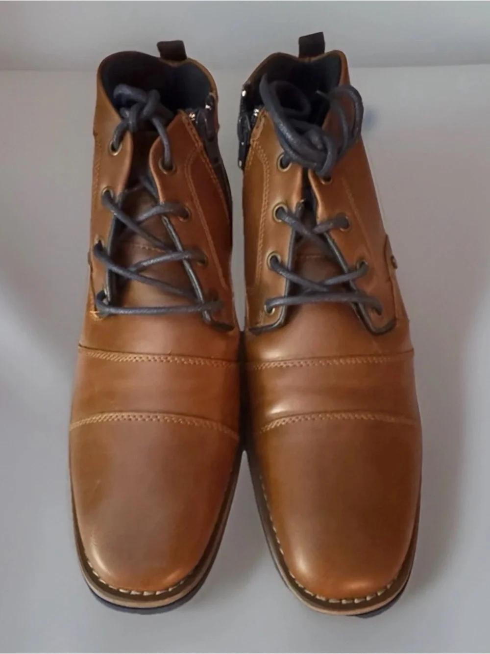 Global Win Tan Black Gray Leather Fashion Ankle Boots Round Toe Zipper Men’s 7.5